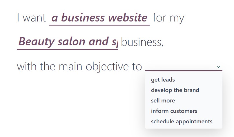 Setting up website creation goals