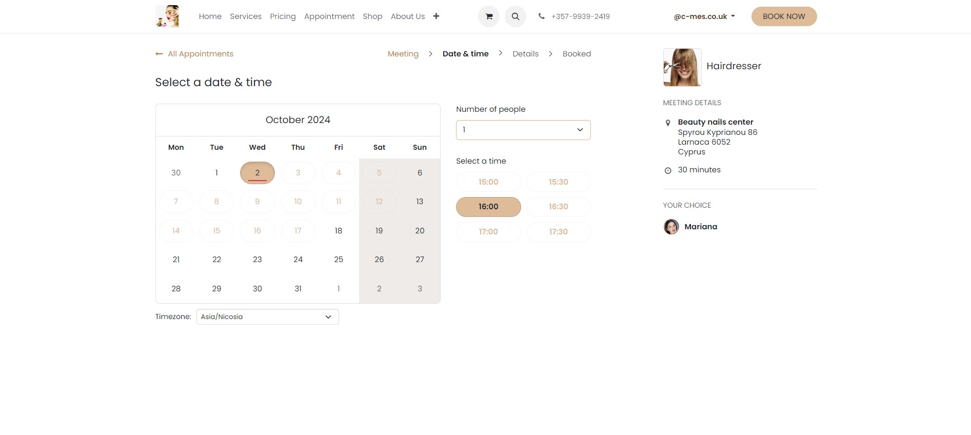 Timing of the apointment