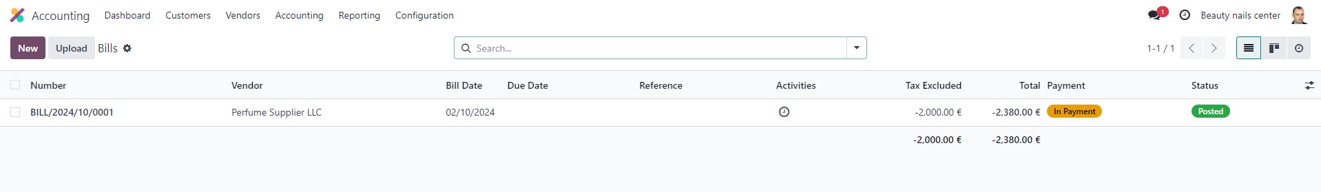 Supplier invoices, list