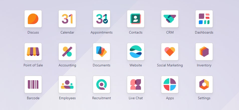 Odoo ERP. Main menu